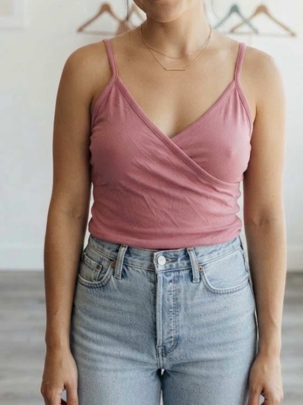 Cotton Wrap Crop Tank Top - Pink Mauve